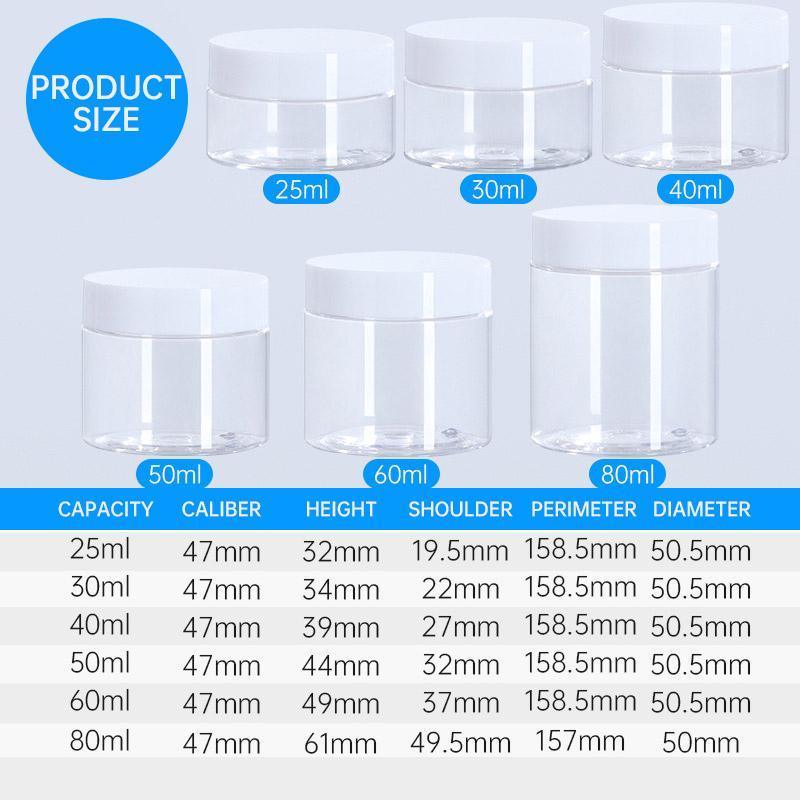 10pcs Transparent Wide Mouth Cream Dispenser White Lid Bottle Plastic Jar - 80ml 3