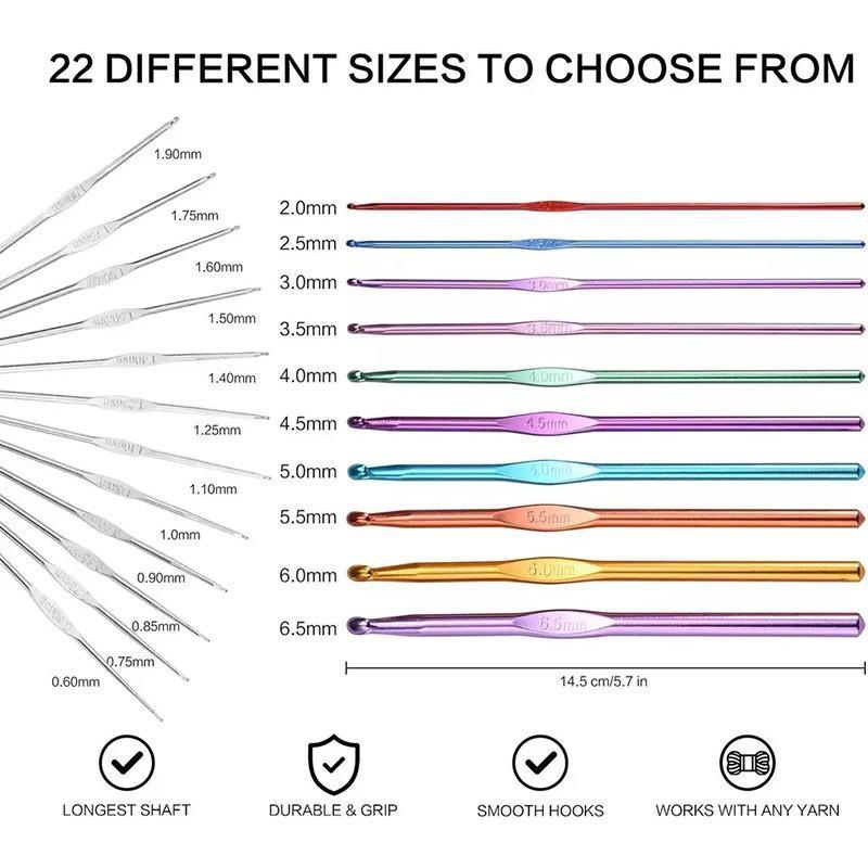 22PCS Crochet Hook Set Aluminium Knitting Needles with Case for DIY Yarn Craft 5