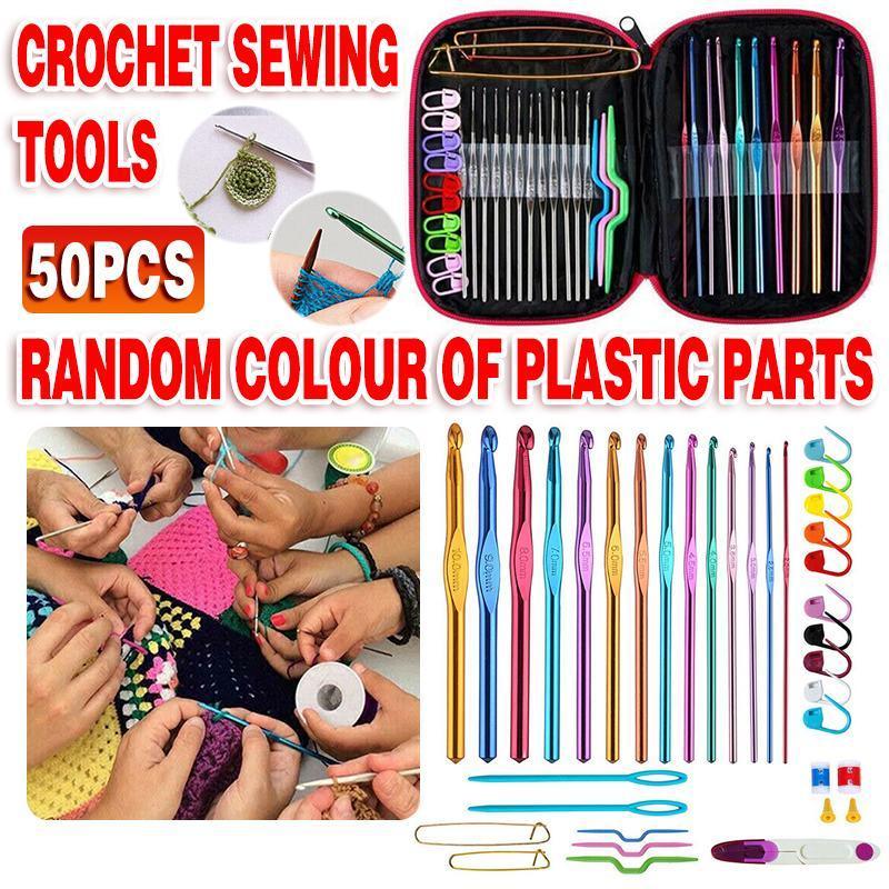 50PCS Hooks Set Crochet Sewing Tools Knitting Needles Aluminum DIY Weave Craft
