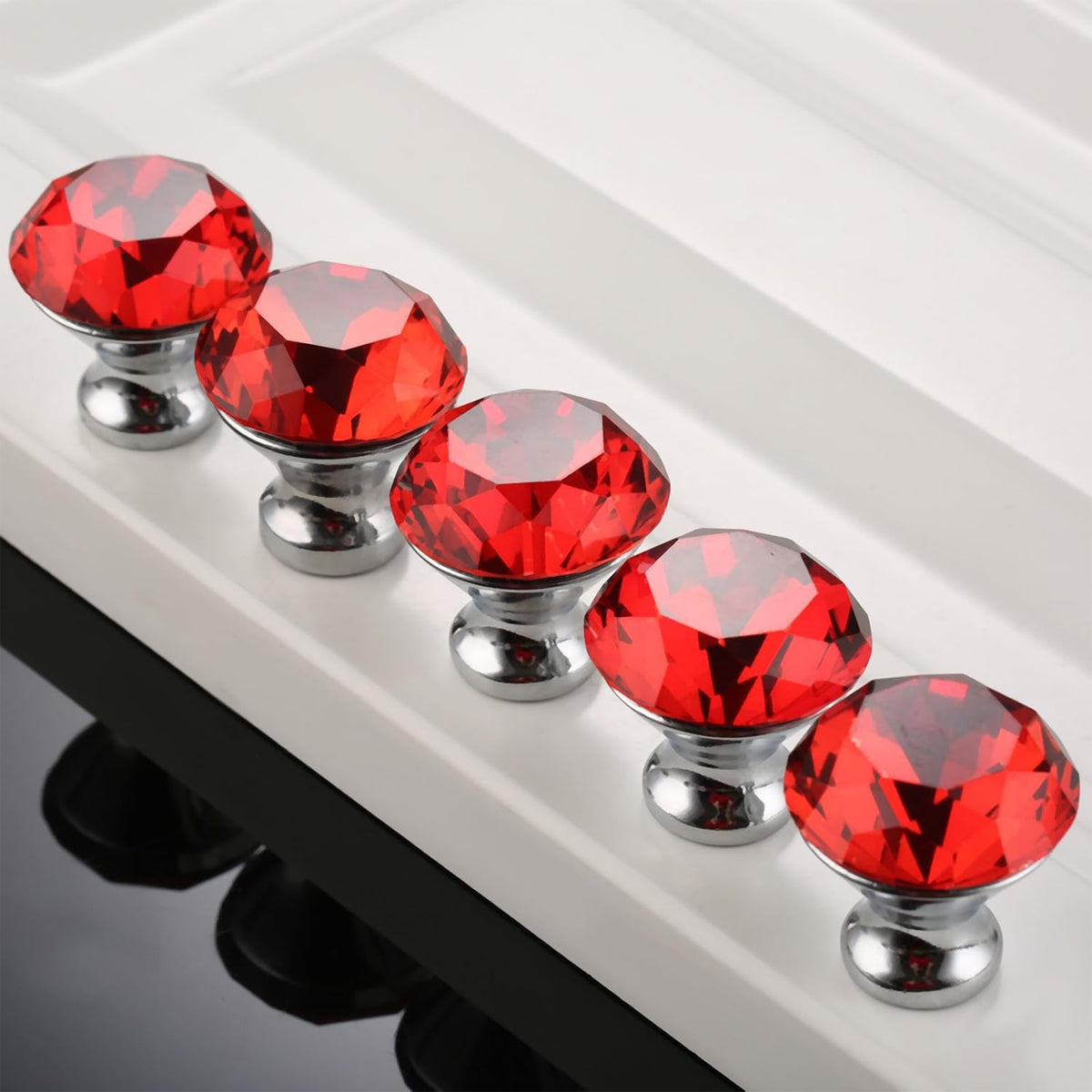 Door Knobs Handles Clear Crystal Diamond Glass Kitchen Cupboard Cabinet Pulls 40MM - Red-10PCS 3