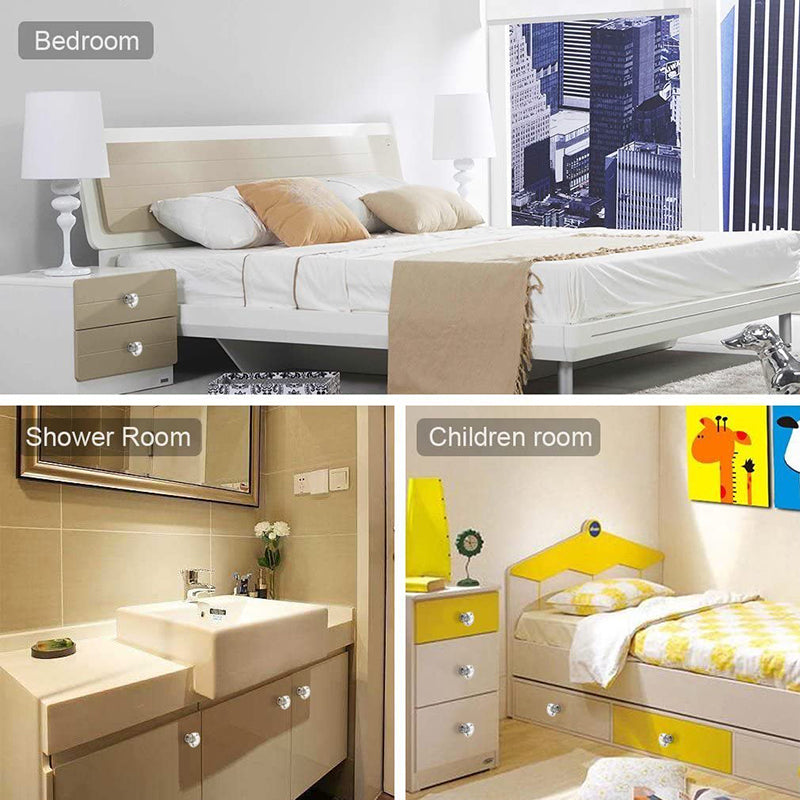 Door Knobs Handles Clear Crystal Diamond Glass Kitchen Cupboard Cabinet Pulls 40MM - Red-10PCS 4