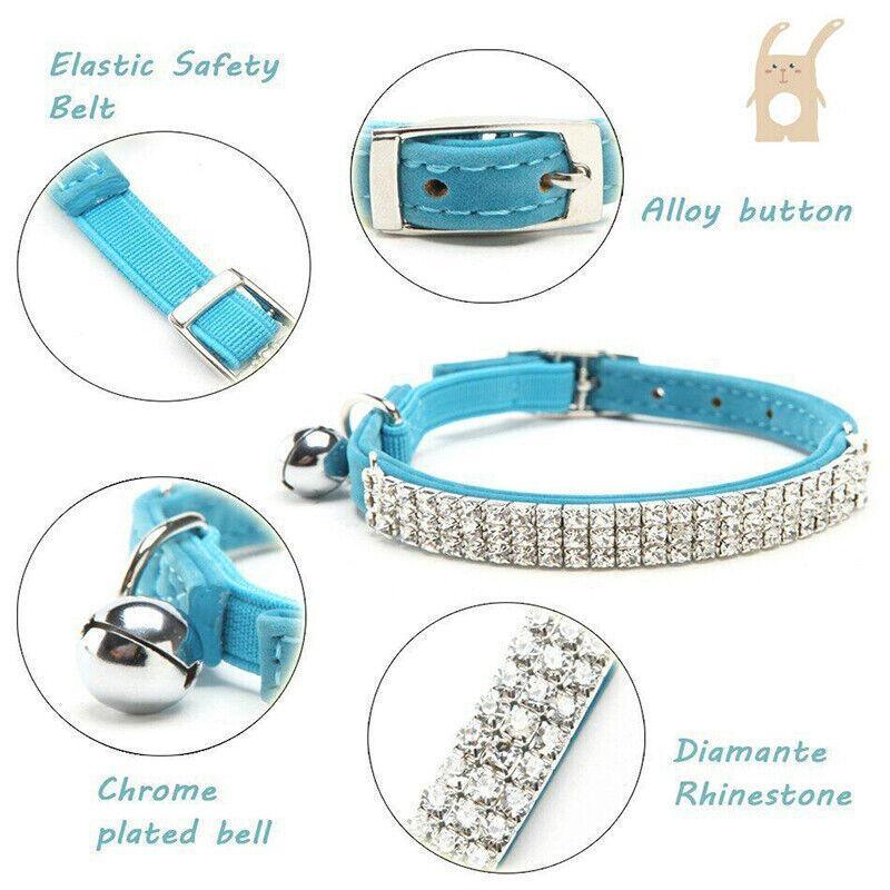 Suede Adjustable Pet Collar with Rhinestone for Cat Puppy 5 Colours Quick Release - Purple 3