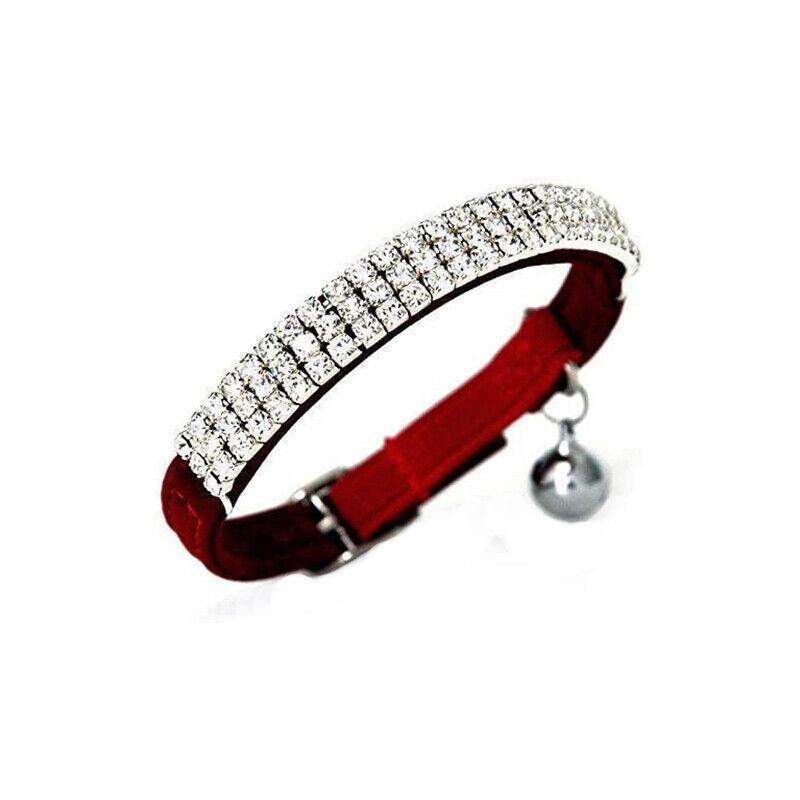 Suede Adjustable Pet Collar with Rhinestone for Cat Puppy 5 Colours Quick Release - Red 7