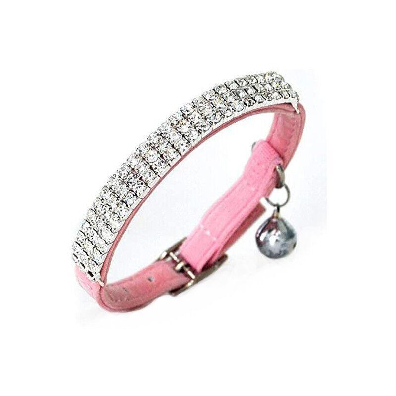 Suede Adjustable Pet Collar with Rhinestone for Cat Puppy 5 Colours Quick Release - Red 8