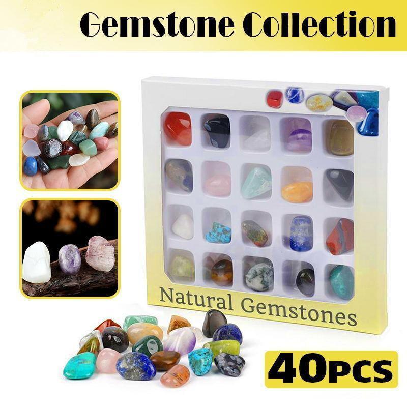 40Pcs Natural Polished Gemstone Collection Set for Display Education Crafts and Gifts 5