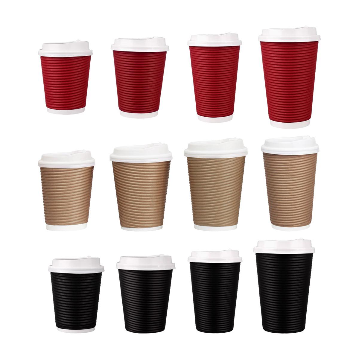 50sets Corrugated Paper Cups Coffee Milk Tea Cups Disposable Hot Drink Cups - Red-16oz