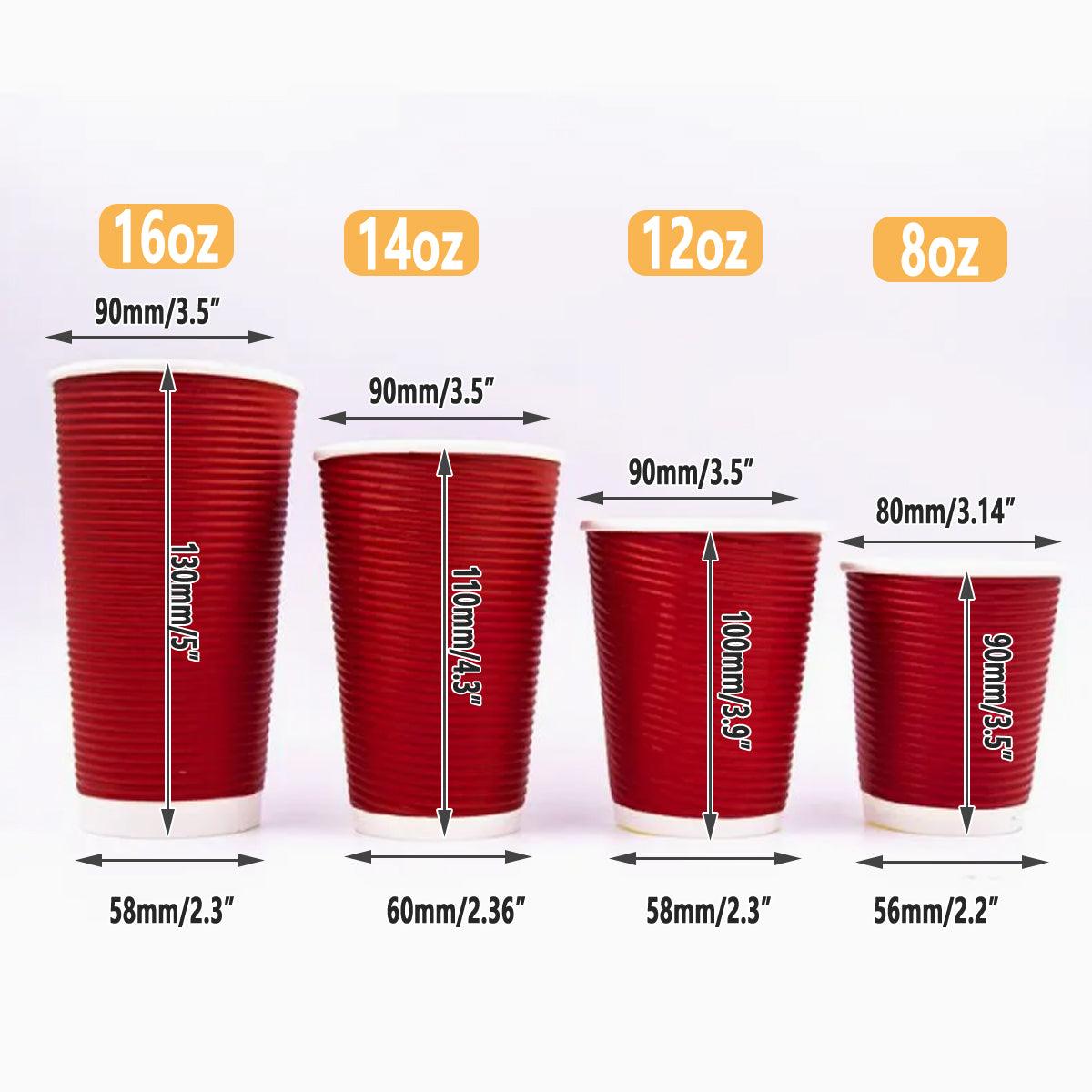50sets Corrugated Paper Cups Coffee Milk Tea Cups Disposable Hot Drink Cups - Red-16oz 3
