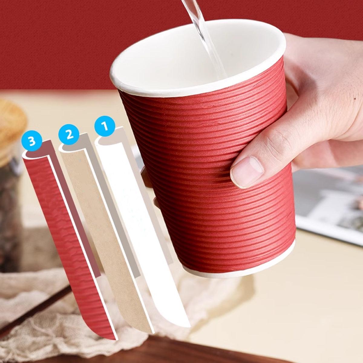 50sets Corrugated Paper Cups Coffee Milk Tea Cups Disposable Hot Drink Cups - Red-16oz 5