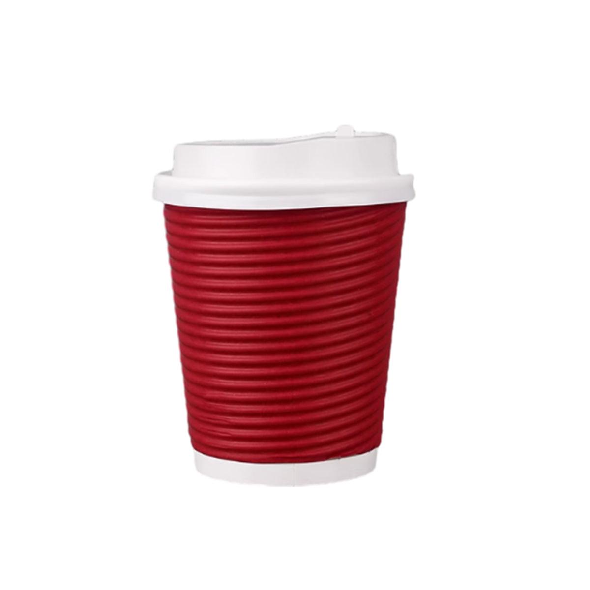 50sets Corrugated Paper Cups Coffee Milk Tea Cups Disposable Hot Drink Cups - Red-16oz 10