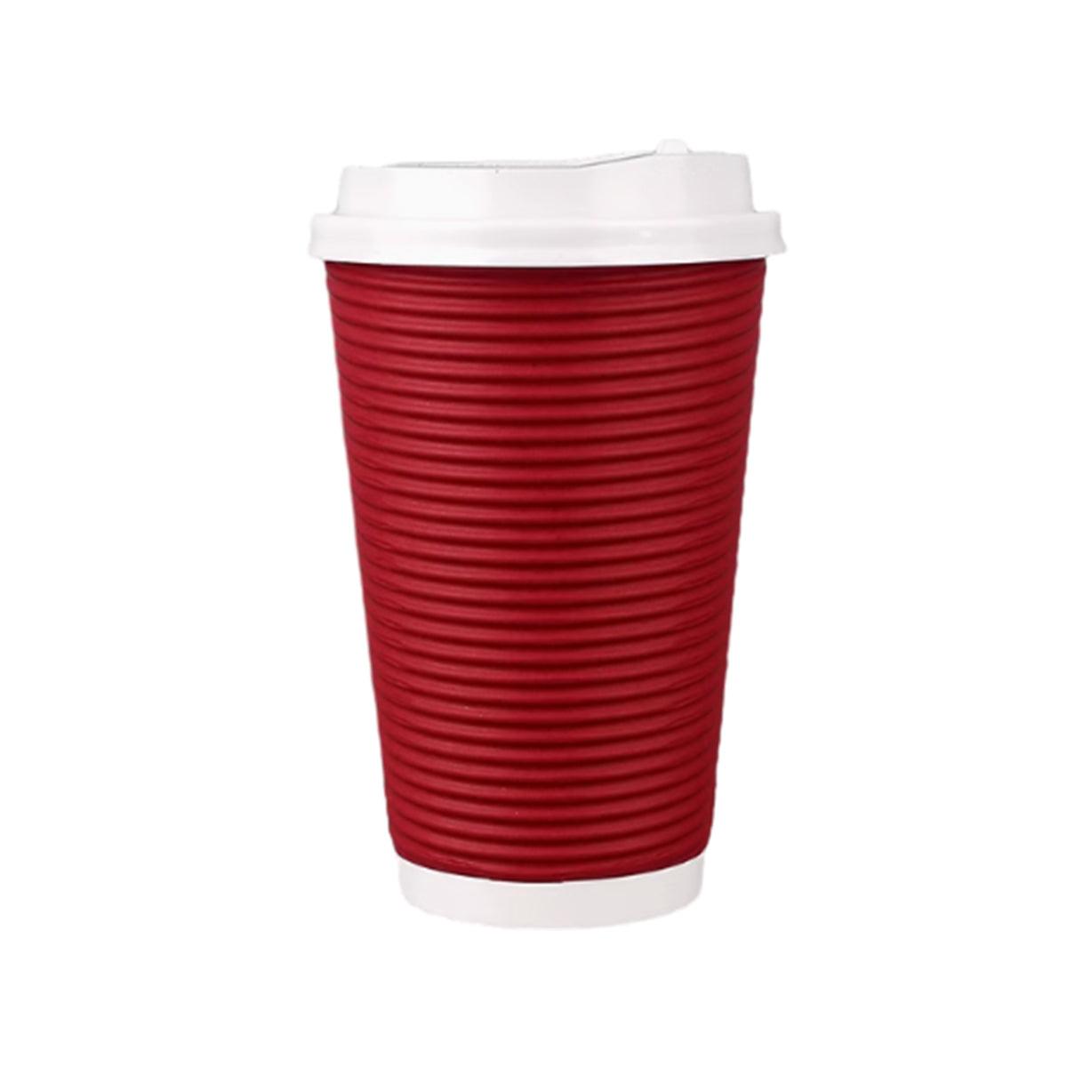 50sets Corrugated Paper Cups Coffee Milk Tea Cups Disposable Hot Drink Cups - Red-16oz 12