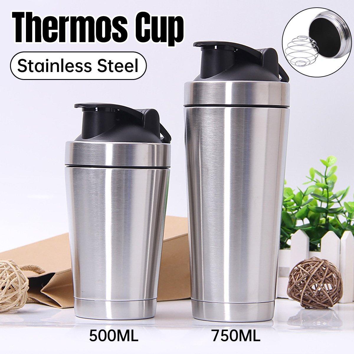 500/750ML Stainless Steel Protein Blender Shaker Cup Bottle Mixed Water Sport - 750ml