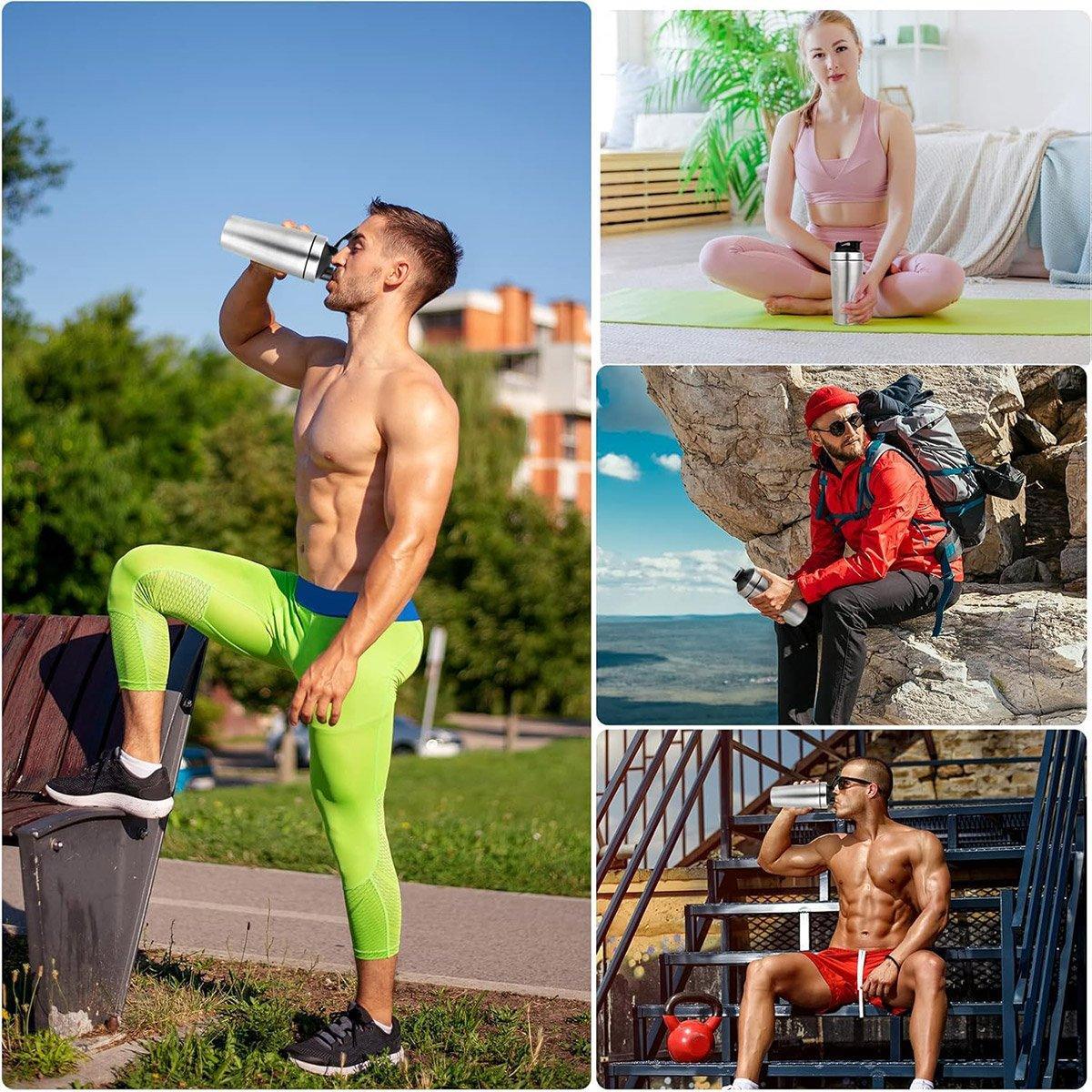 500/750ML Stainless Steel Protein Blender Shaker Cup Bottle Mixed Water Sport - 750ml 4