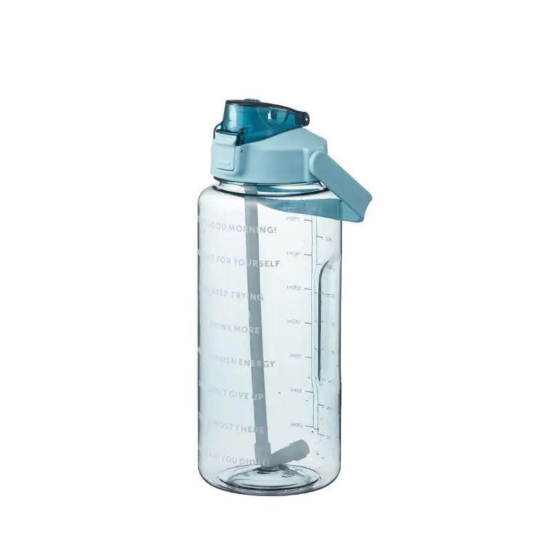 2L Water Bottle Straw Cup Motivational Drink Flask With Time Markings Sports Gym - Black 9