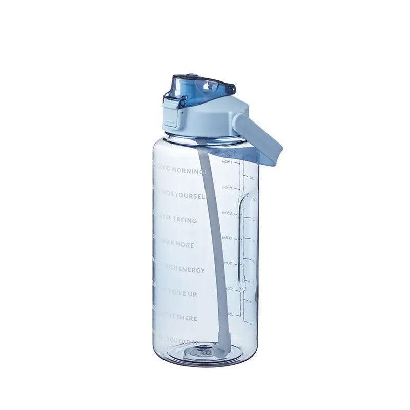 2L Water Bottle Straw Cup Motivational Drink Flask With Time Markings Sports Gym - Green 6