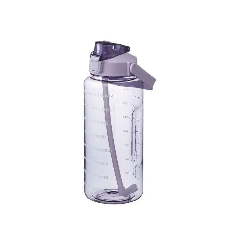 2L Water Bottle Straw Cup Motivational Drink Flask With Time Markings Sports Gym - Green 10