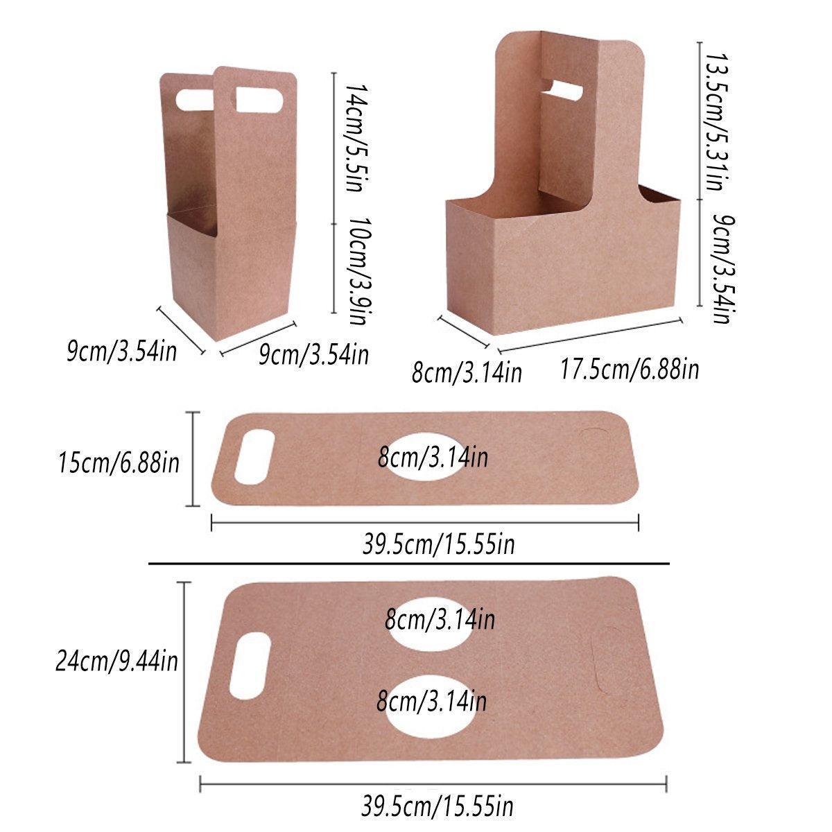 100pcs Kraft Paper Cup Holder Portable Coffee Drink Carrier Reusable Storage - Handheld Double Cup 3