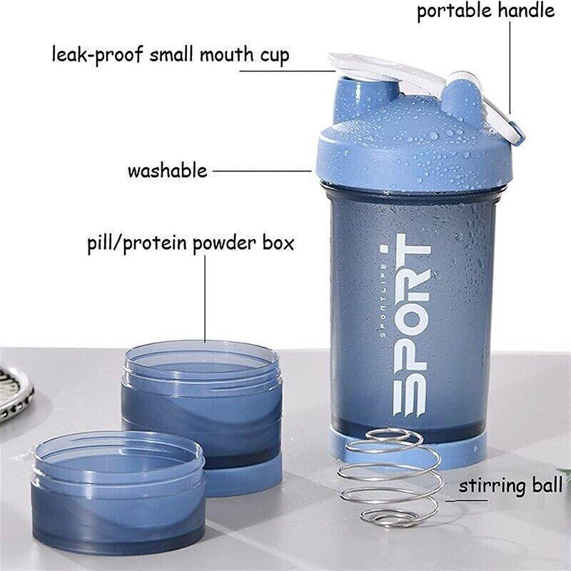 Powder Milkshake Drink Cup Sport Water Bottle 500Ml 3 Tier Protein Shaker Pill - Orange 3