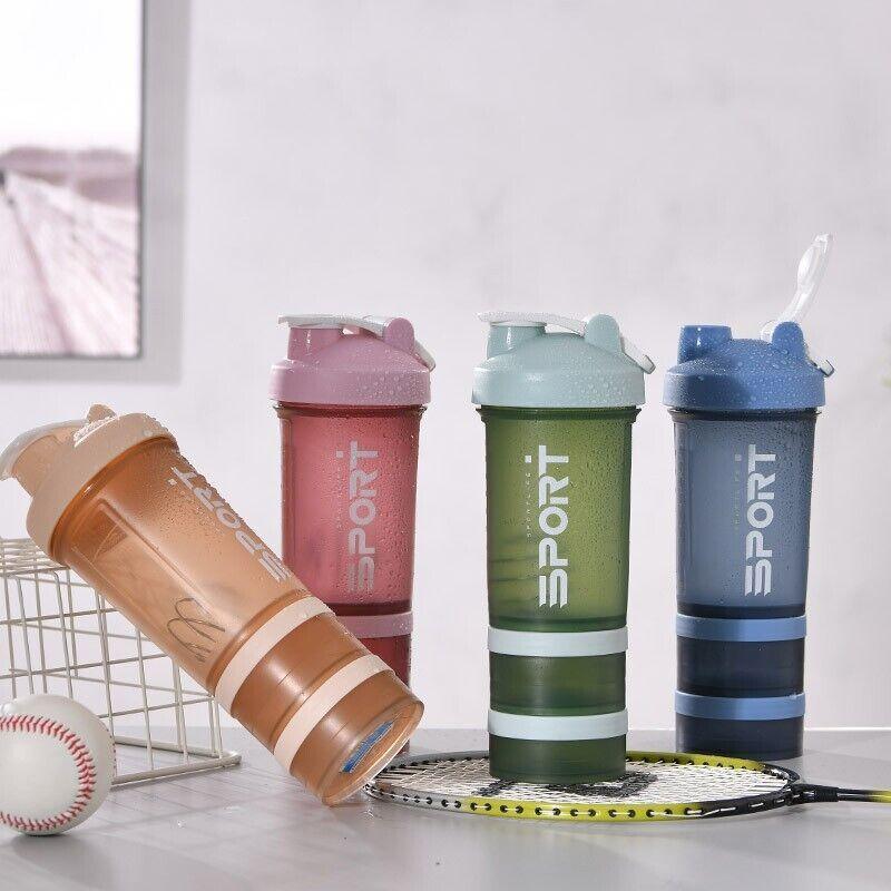 Powder Milkshake Drink Cup Sport Water Bottle 500Ml 3 Tier Protein Shaker Pill - Orange 4