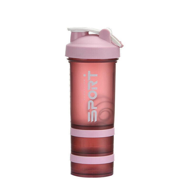 Powder Milkshake Drink Cup Sport Water Bottle 500Ml 3 Tier Protein Shaker Pill - Orange 5