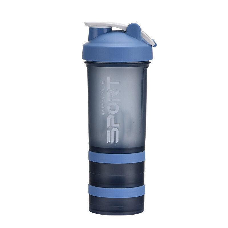 Powder Milkshake Drink Cup Sport Water Bottle 500Ml 3 Tier Protein Shaker Pill - Orange 7
