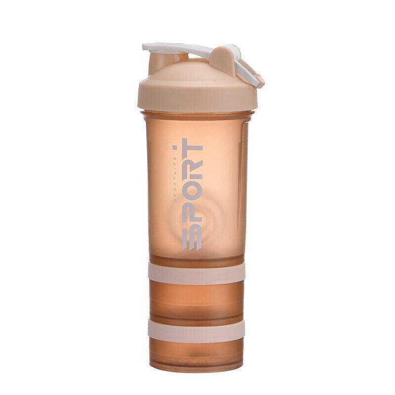 Powder Milkshake Drink Cup Sport Water Bottle 500Ml 3 Tier Protein Shaker Pill - Orange 8