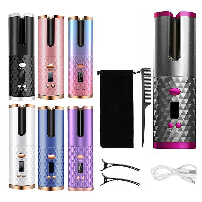 Lcd Cordless Auto Rotating Hair Curler Hair Waver Curling Iron Wireless Ceramic - Colourful
