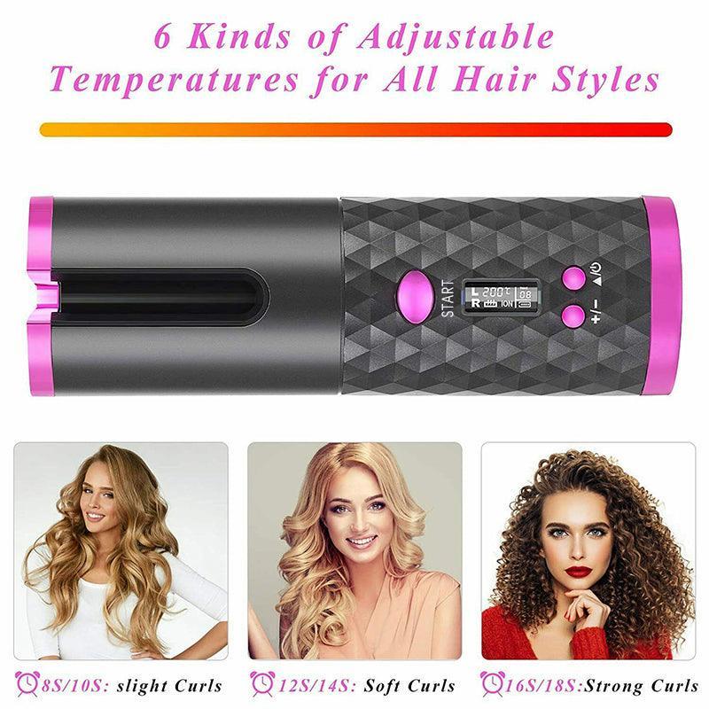 Lcd Cordless Auto Rotating Hair Curler Hair Waver Curling Iron Wireless Ceramic - Colourful 3