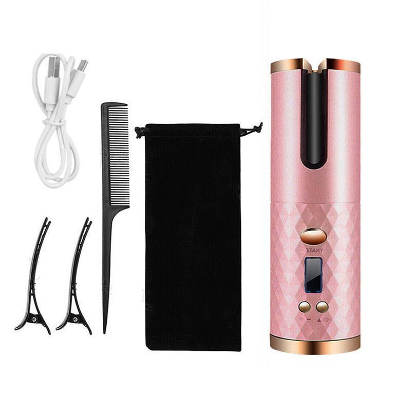 Lcd Cordless Auto Rotating Hair Curler Hair Waver Curling Iron Wireless Ceramic - Grey 7