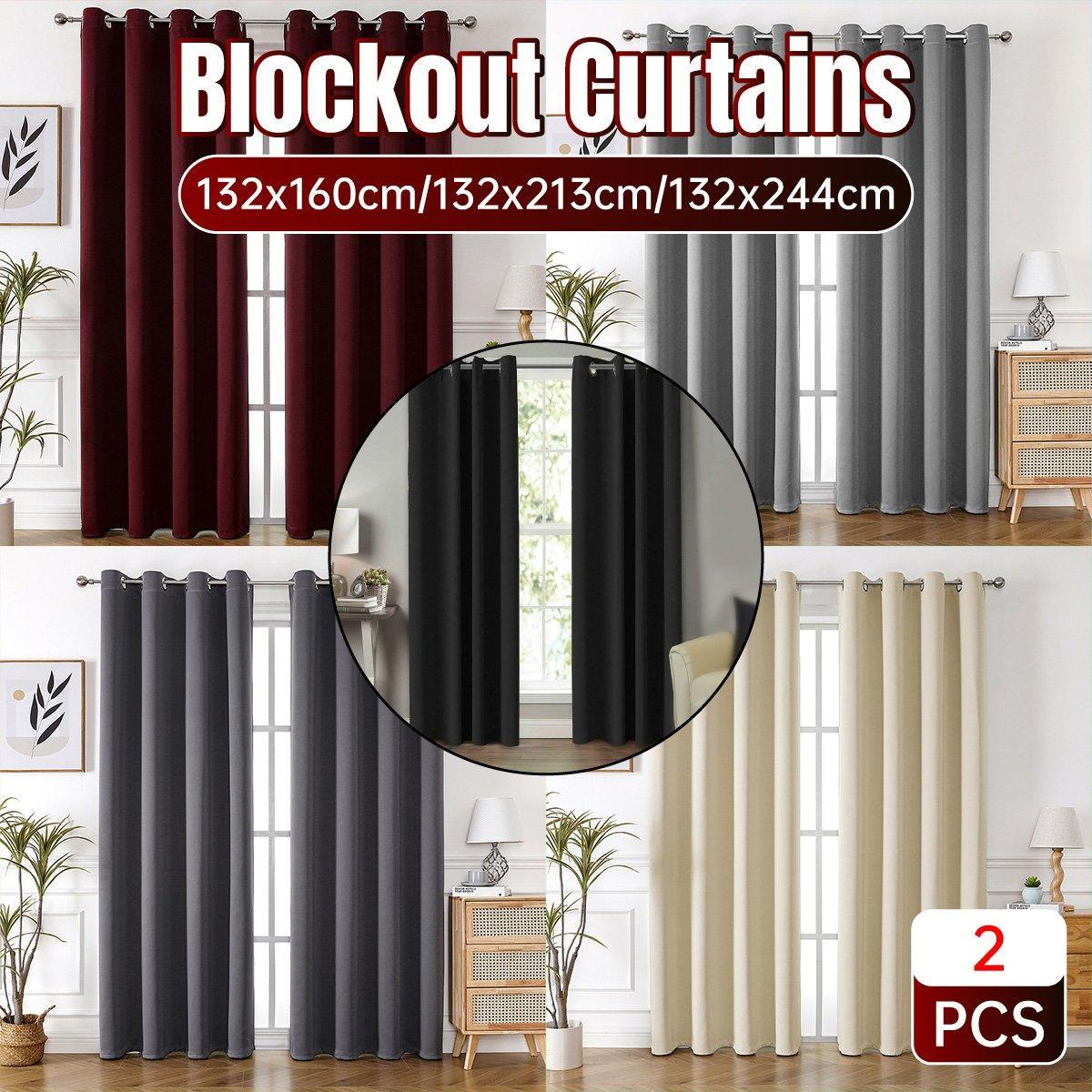 2pcs Semi Blackout Curtain Fabric Solid Colour Home Decor Drapes for Living Room - Light Grey - 132x160cm