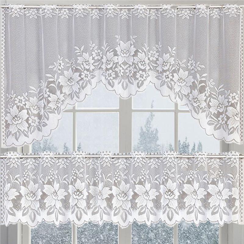 2Pcs/Set White Lace Kitchen Home Window Cafe Curtain W Scallope Edge 160Cm Wide 3