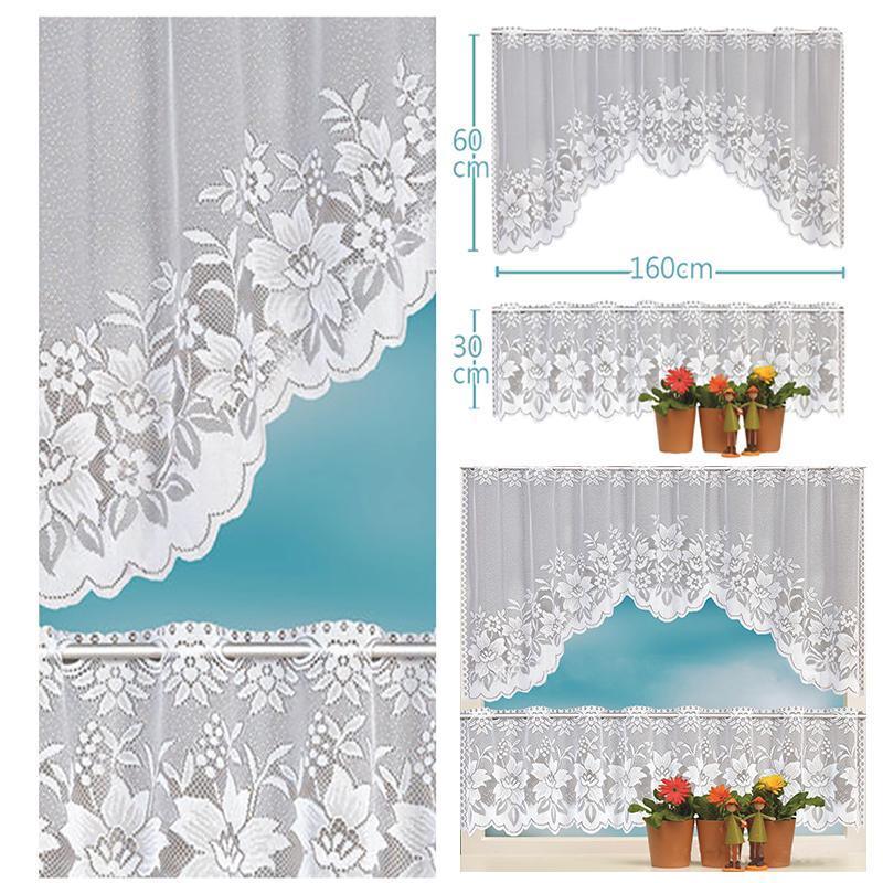 2Pcs/Set White Lace Kitchen Home Window Cafe Curtain W Scallope Edge 160Cm Wide 5