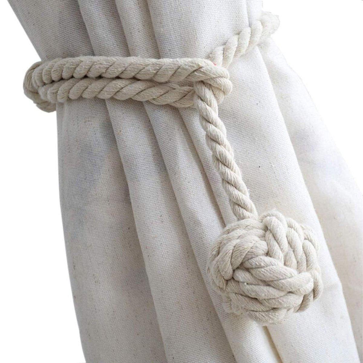 1pair Braided Cotton Curtain Tiebacks No Hole Curtain Holdbacks Hanging Balls - Beige 6