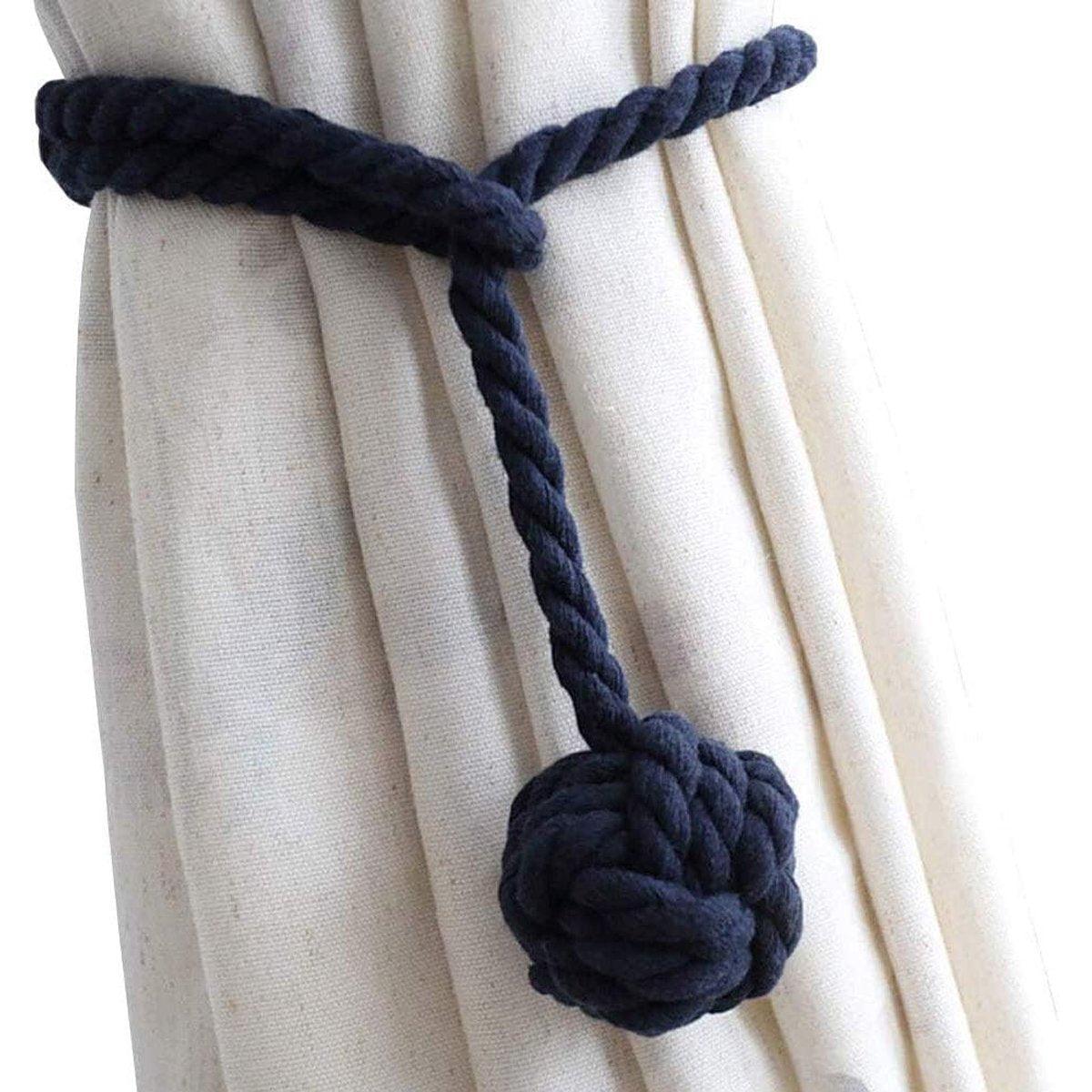 1pair Braided Cotton Curtain Tiebacks No Hole Curtain Holdbacks Hanging Balls - Beige 10