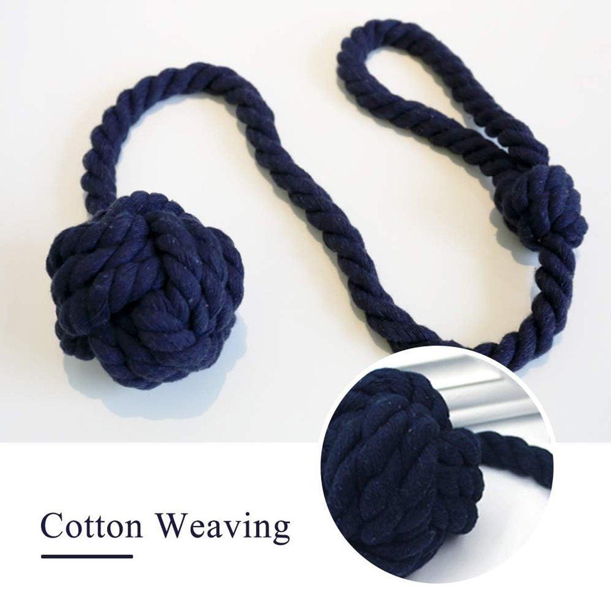 1pair Braided Cotton Curtain Tiebacks No Hole Curtain Holdbacks Hanging Balls - Navy 5