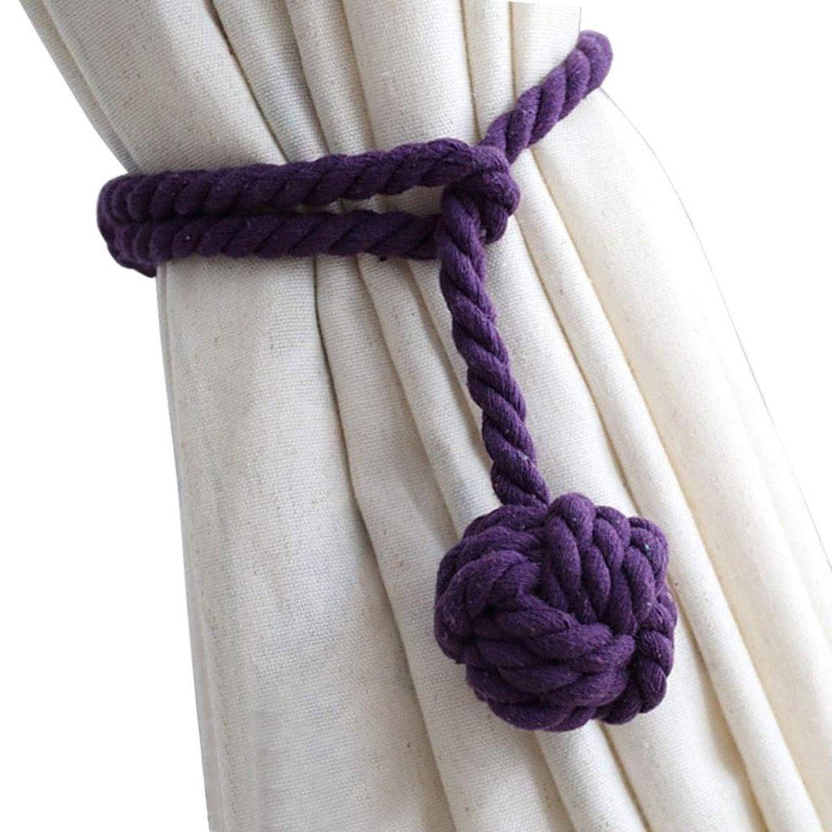 1pair Braided Cotton Curtain Tiebacks No Hole Curtain Holdbacks Hanging Balls - Navy 8
