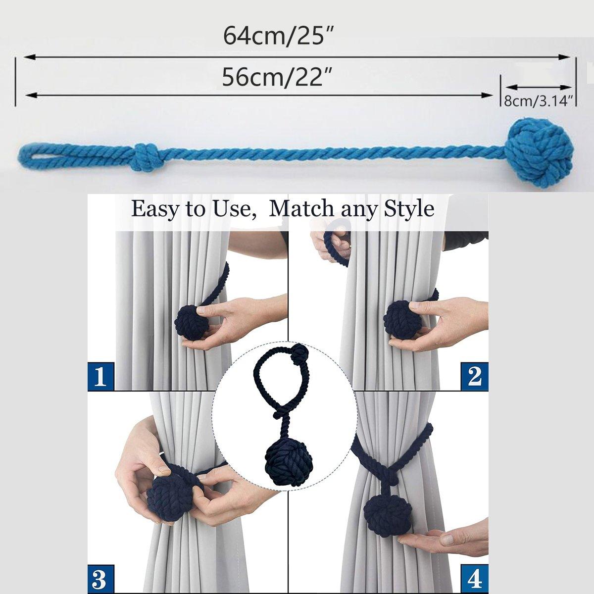 1pair Braided Cotton Curtain Tiebacks No Hole Curtain Holdbacks Hanging Balls - Pink 3