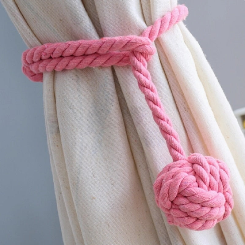 1pair Braided Cotton Curtain Tiebacks No Hole Curtain Holdbacks Hanging Balls - Pink 11