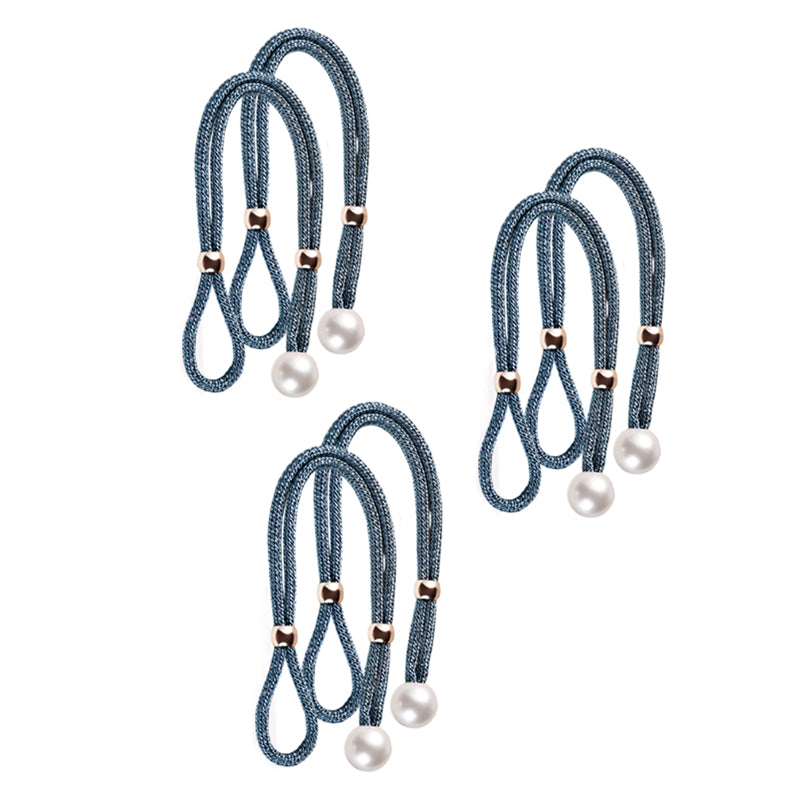 Curtain Tiebacks Pearl Strap Set 3 Pairs Decorative Buckle Holder Rings Hooks - Blue 8