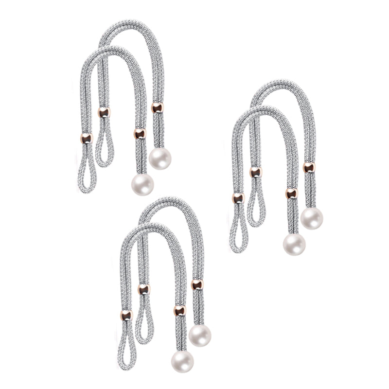 Curtain Tiebacks Pearl Strap Set 3 Pairs Decorative Buckle Holder Rings Hooks - Grey 7