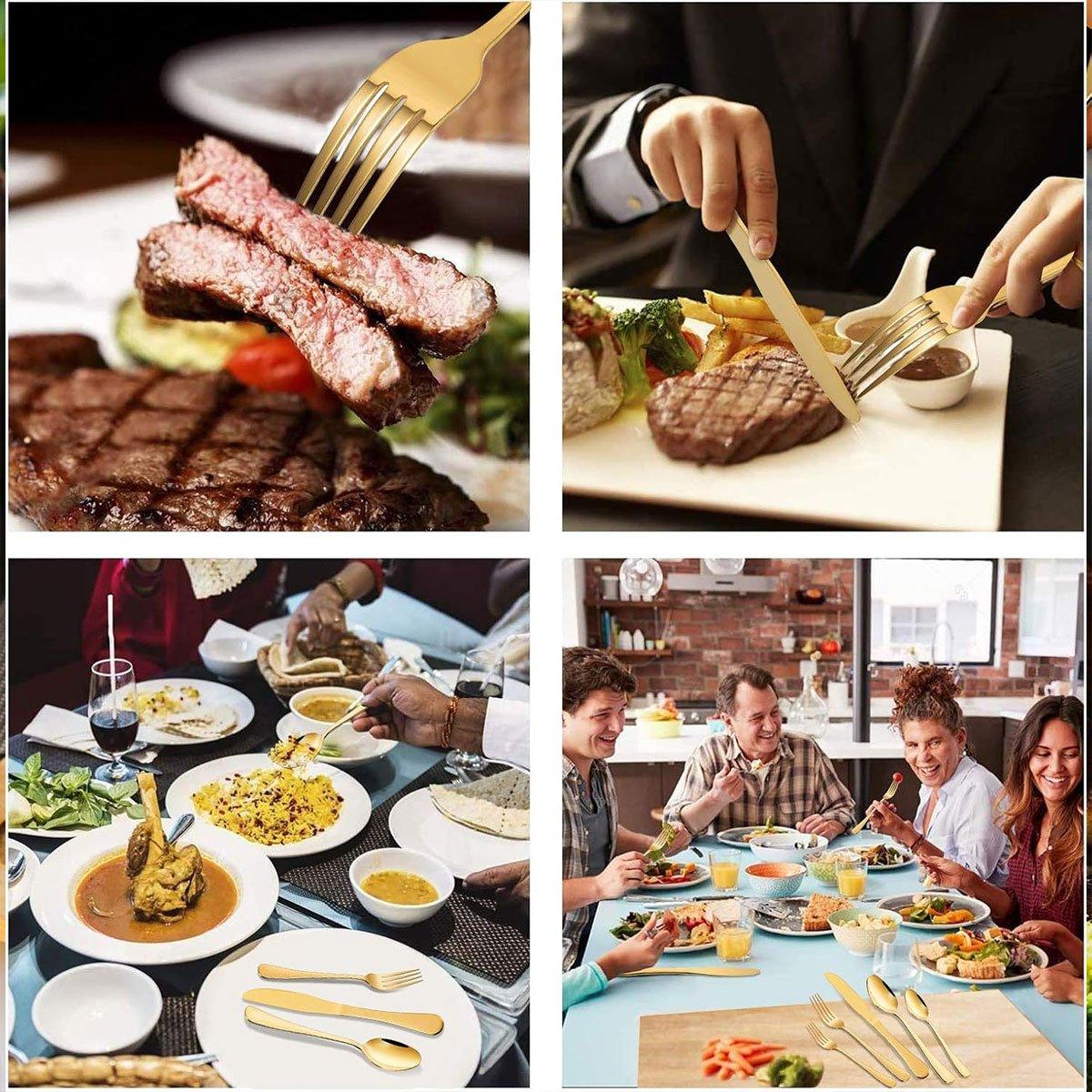 20/40pcs Stainless Steel Cutlery Set Knife Fork Spoon Western Hotel Tableware - Golden-40pcs 5