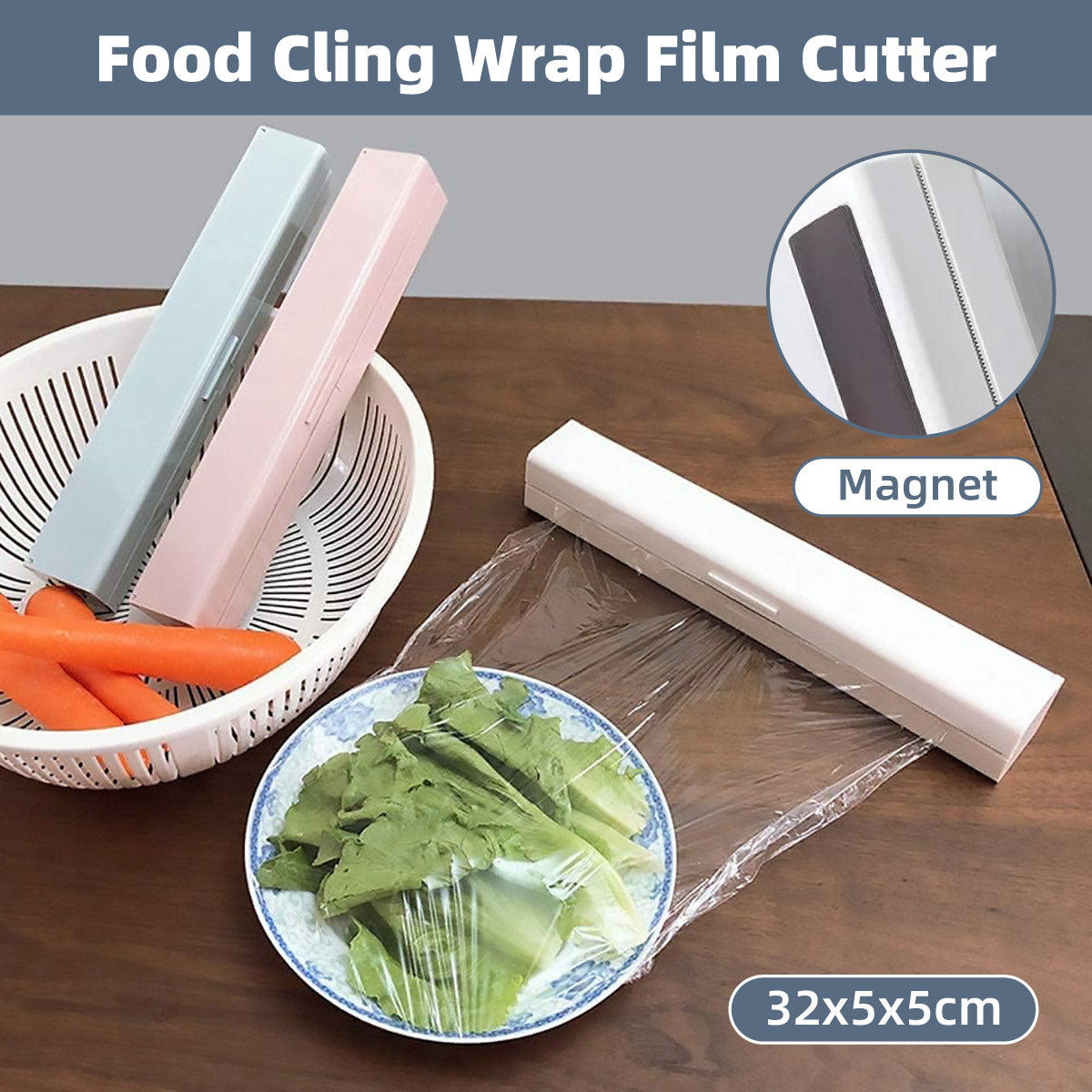 Plastic Food Wrap Dispenser Cutter Foil Cling Film Storage Holder Box Kitchen - White