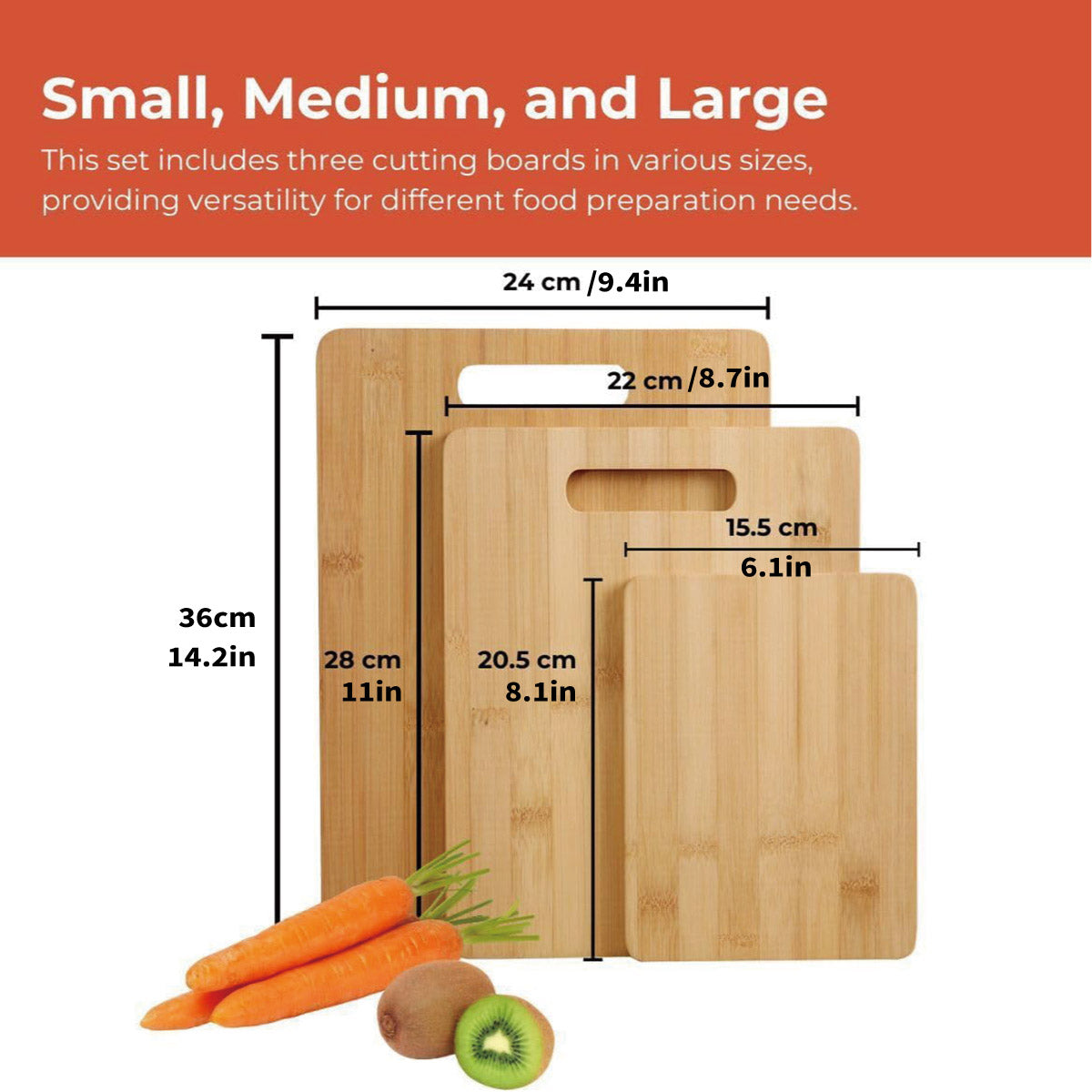 Household Cutting Board Set 3PCS Square Wooden Kitchen Chopping Boards For Food 3