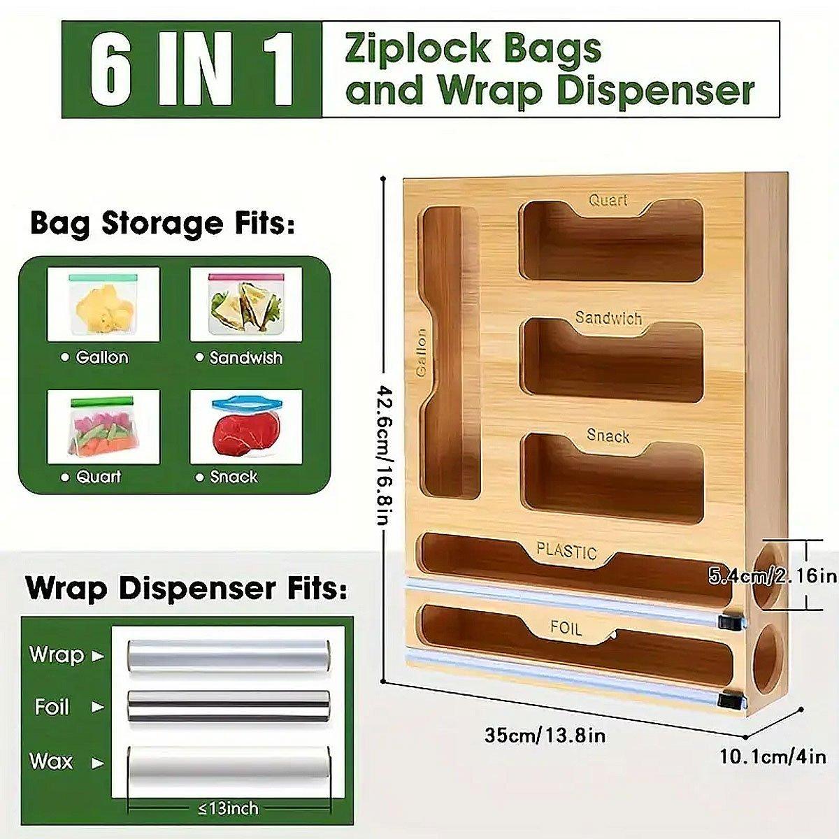 Bamboo Kitchen Storage Box for Plastic Wrap Tin Foil Paper Cutter with Lid 3