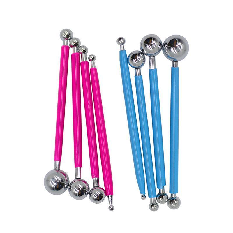 4X Fondant Cake Flower Decorating Clay Sugarcraft Ball Engraved Embossing Stick - Blue