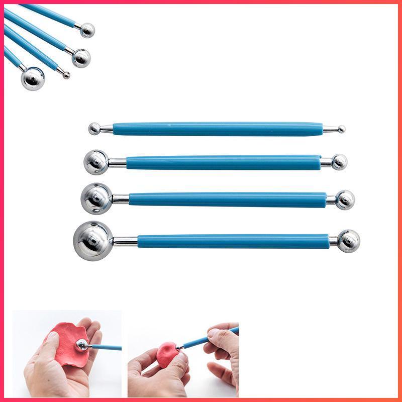 4X Fondant Cake Flower Decorating Clay Sugarcraft Ball Engraved Embossing Stick - Blue 4