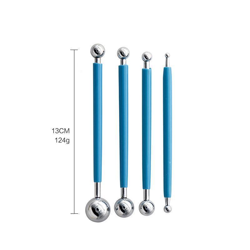 4X Fondant Cake Flower Decorating Clay Sugarcraft Ball Engraved Embossing Stick - Hot pink 3