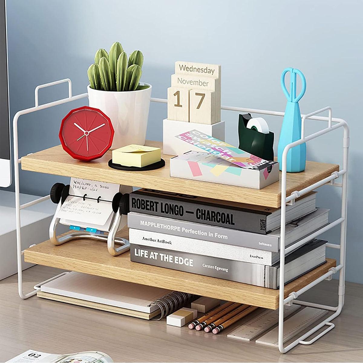 Double Layer Storage Shelf Desktop Organizer Cosmetics Stationery Rack for Desk 5