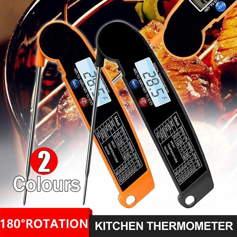Foldable Digital Thermometer Probe Temperature Kitchen Cooking Food Bbq Meat Jam - Black