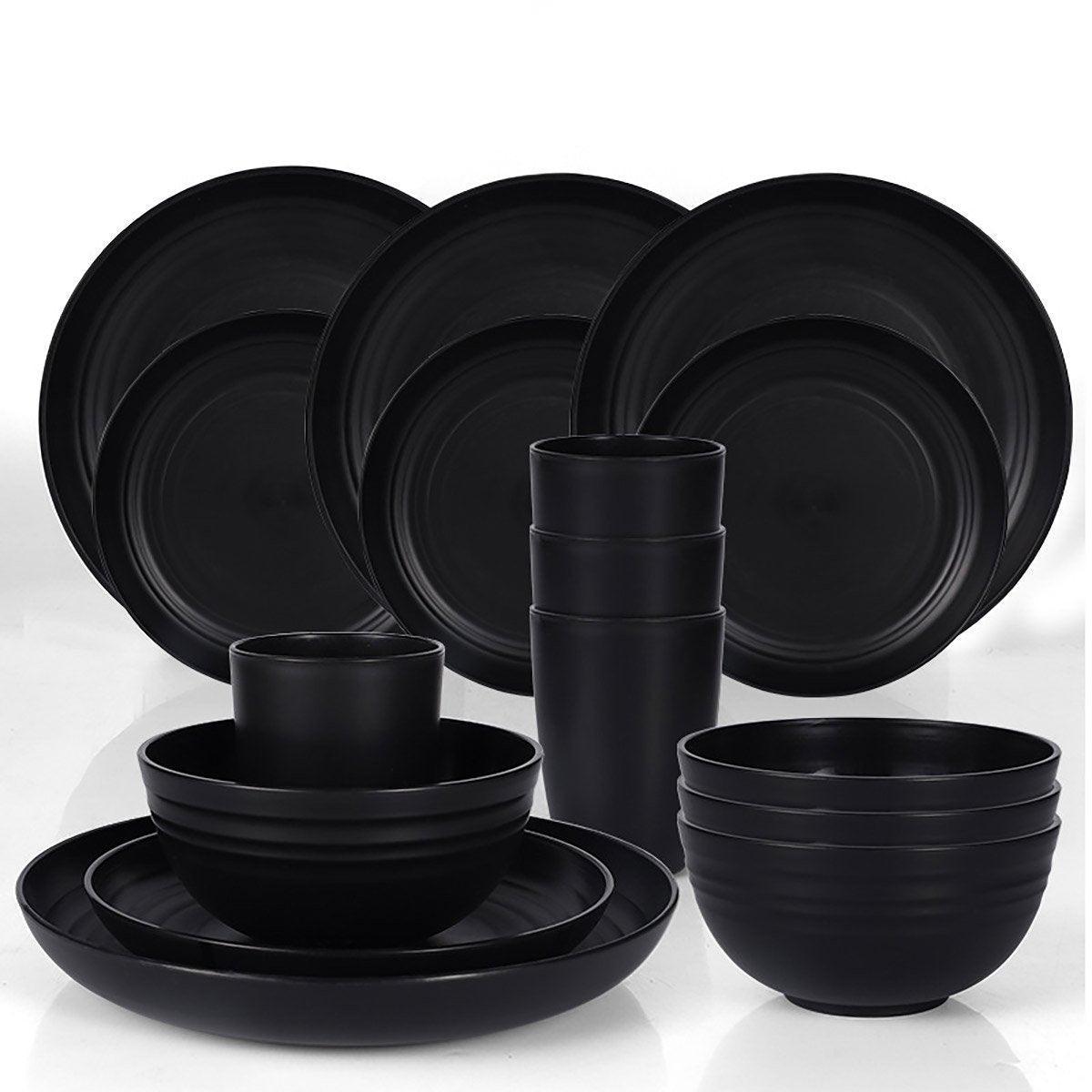 16PCS Eco-Friendly Wheat Straw Portable Tableware Set with Plate Bowl Cup