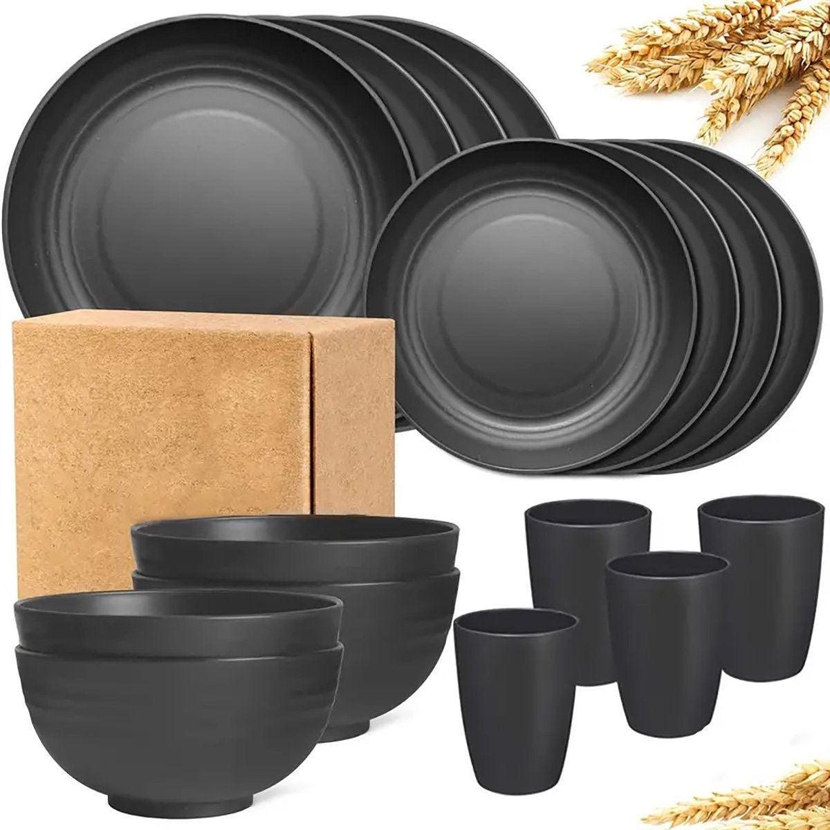 16PCS Eco-Friendly Wheat Straw Portable Tableware Set with Plate Bowl Cup 4